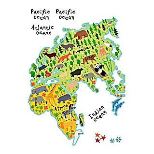 Adhesivos decorativos Mapa Animales (Animales, Multicolor, 48 x 68 cm)