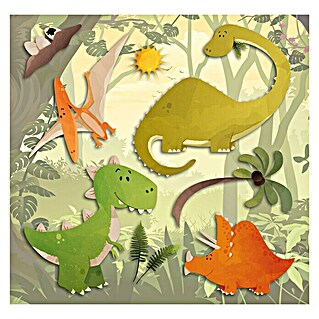 Adhesivos decorativos 3D Dinos (Animales, Verde/Naranja, 30 x 30 cm)