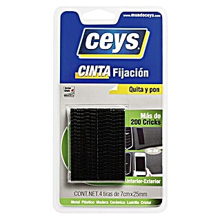 Ceys Cinta de fijación Quita y pon (Negro, 25 mm x 7 cm)