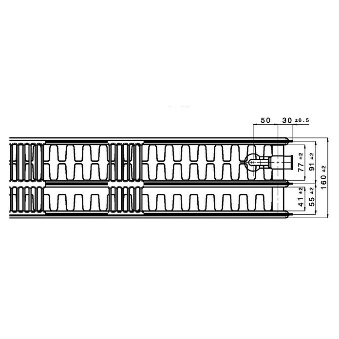 Universal-Flachheizkörper (B x H: 100 x 30 cm, 6-fach, Typ: 3K-33, 1.263 W)