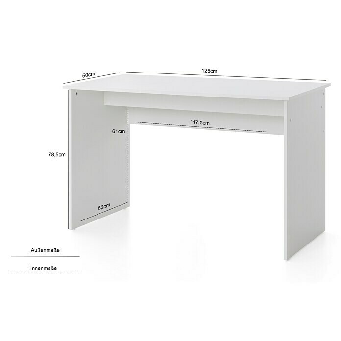 Wilmes Schreibtisch (L x B x H: 125 x 70 x 75,5 cm, Weiß)