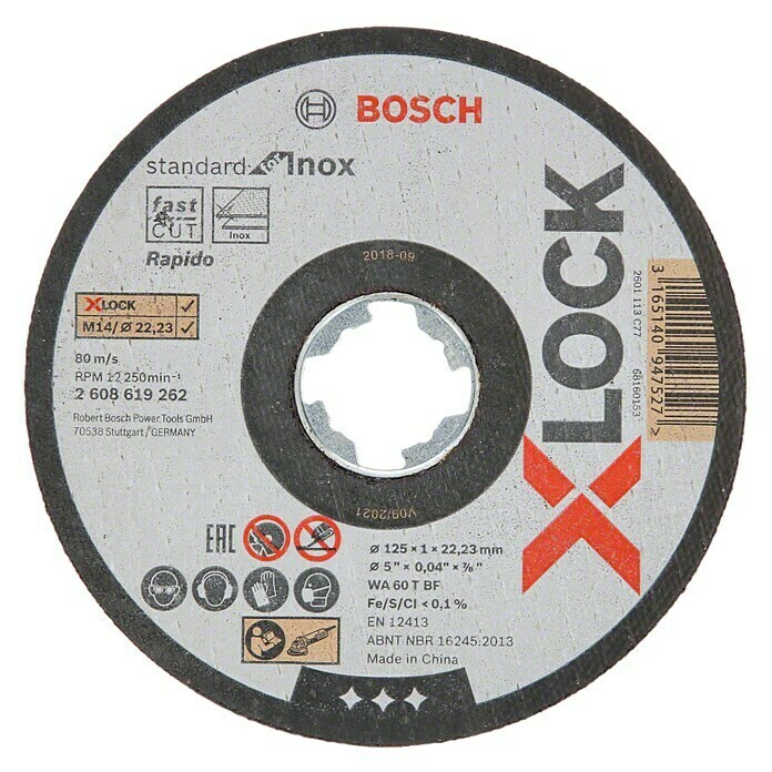 Bosch Professional X-Lock Trennscheibe Standard for Inox WA 60 T BF (Durchmesser Scheibe: 125 mm, Stärke Scheibe: 1 mm, Geeignet für: Metall)