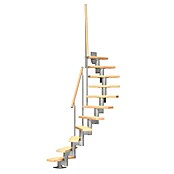 Dolle Mittelholmtreppe Dublin (Breite: 65 cm, Mittelgrau Metallic, 2/4-gewendelt, Farbe Stufen: Birke Natur, Geschosshöhe: 240 - 292 cm)