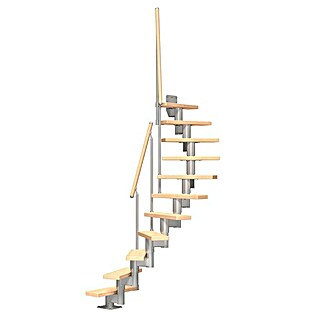 Dolle Mittelholmtreppe Dublin (Breite: 65 cm, Mittelgrau Metallic, 2/4-gewendelt, Farbe Stufen: Birke Natur, Geschosshöhe: 240 cm - 292 cm)