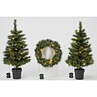 Künstlicher Weihnachtsbaum Set mit Kranz (LED-Beleuchtung, Grün, Batteriebetrieben)