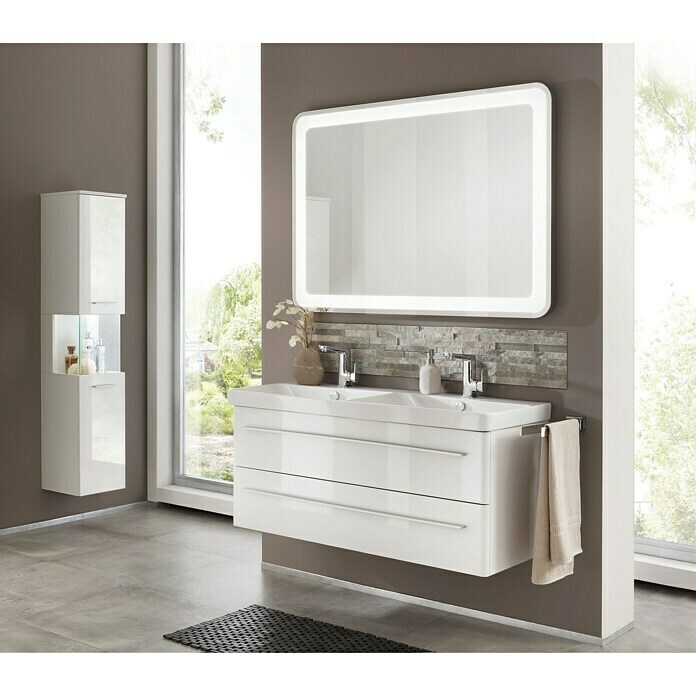 Modern 3.0 Waschtischunterschrank (49 x 116 x 42 cm, 2 Schubkästen, Weiß, Hochglanz)