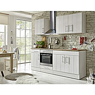 Respekta Premium Küchenzeile BERP210LHWC (Breite: 210 cm, Mit Elektrogeräten, Lärche Weiß-Nachbildung)