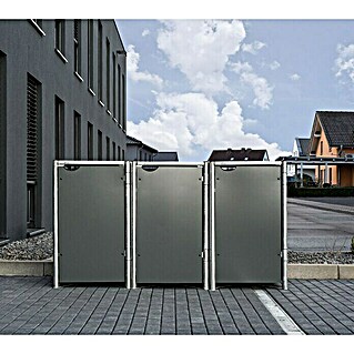 Hide Mülltonnenbox (63,4 x 181,2 x 115,2 cm, Passend für: 3 Mülltonnen 110 - 140 l, Kunststoff, Grau)