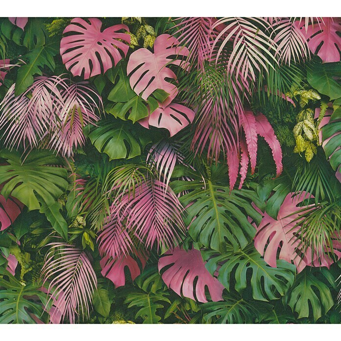 AS Creation Greenery Vliestapete Dschungelblätter (Grün/Pink, Floral, 10,05 x 0,53 m)