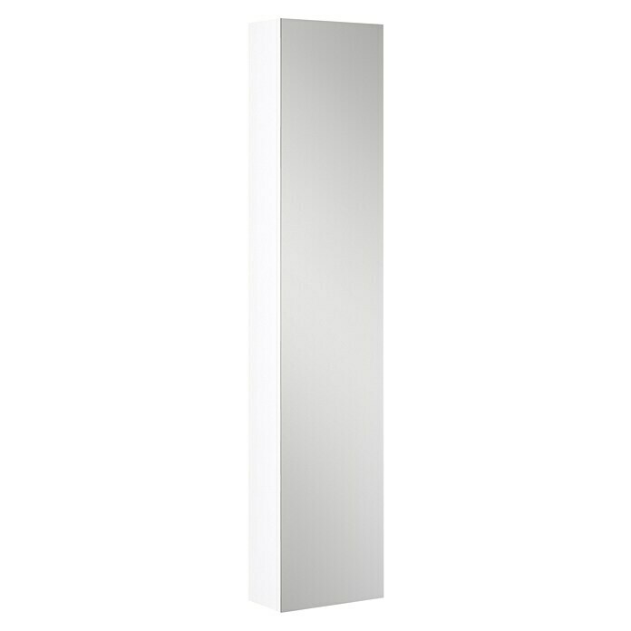 Camargue Spiegel-Hochschrank (16,5 x 31 x 147 cm, 1 Kristallglas-Spiegeltür, Weiß, Glänzend)
