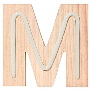 Letra LED neón de madera (M, Madera, Color de luz: Blanco neutro)