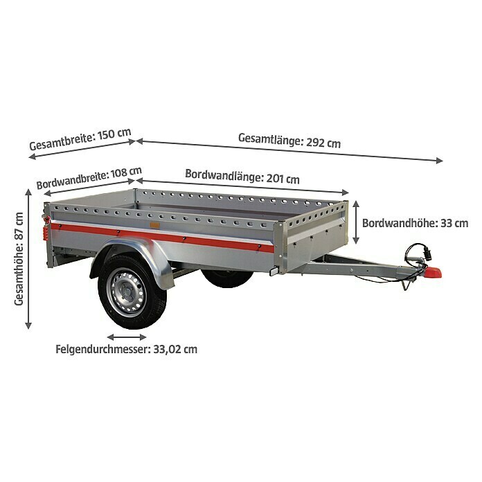 Stema Anhänger BH-R 750 (Nutzlast: 630 kg, Einachser, Kasteninnenmaß: 201 x 108 x 33 cm, Ungebremst)