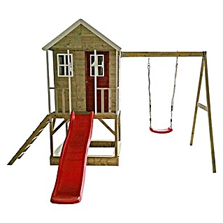 Wendi Toys Spielhaus Alpaka (290 x 350 cm, Holz, Natur/Rot)