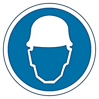 Cartel (Azul/Blanco, Uso obligatorio de casco de seguridad, 5 x 5 cm)