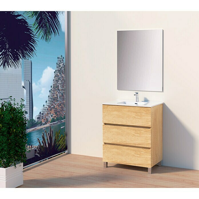 Conjunto de mueble de baño Berta (70 cm, 3 piezas, Nature, Mate)