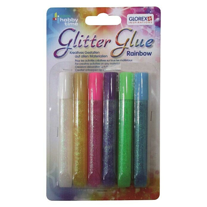 Glorex Hobby Time Klebestift Glitter Glue (Regenbogen, 6 x 10,5 ml)