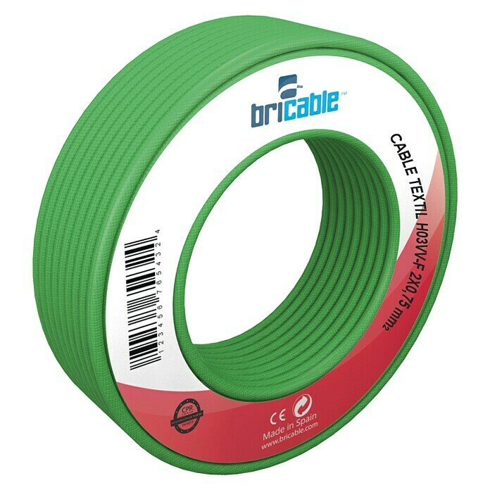 Bricable Cable textil Deco (H03VV-F2x0,75, Verde, 5 m)