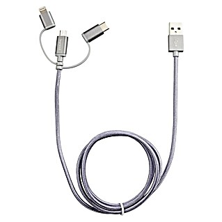Cable USB 3 en 1 (Largo: 1 m, Plateado)