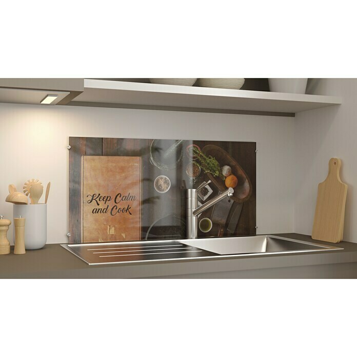 CUCINE Küchenrückwand (Keep Calm and Cook, 80 x 40 cm, Stärke: 6 mm, Einscheibensicherheitsglas (ESG))