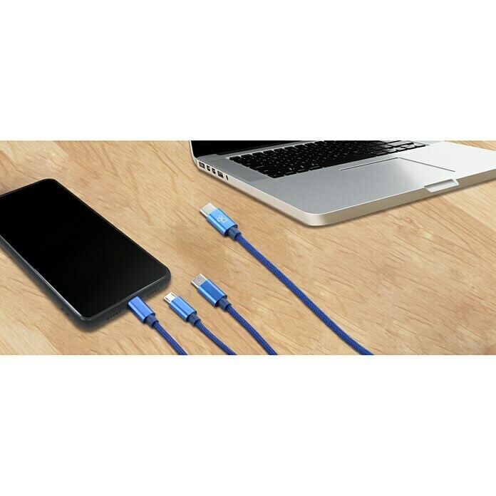 BAUHAUS USB-Ladekabel (Blau, 1 m, USB C-Stecker, USB Micro-Stecker, Lightning-Stecker)