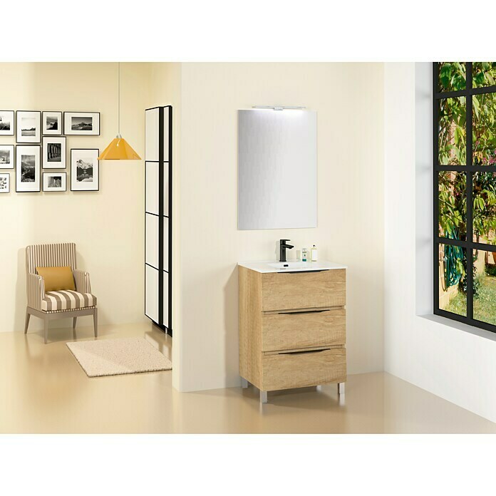 Conjunto de mueble de baño Abril (100 cm, 3 piezas, Nature, Mate)