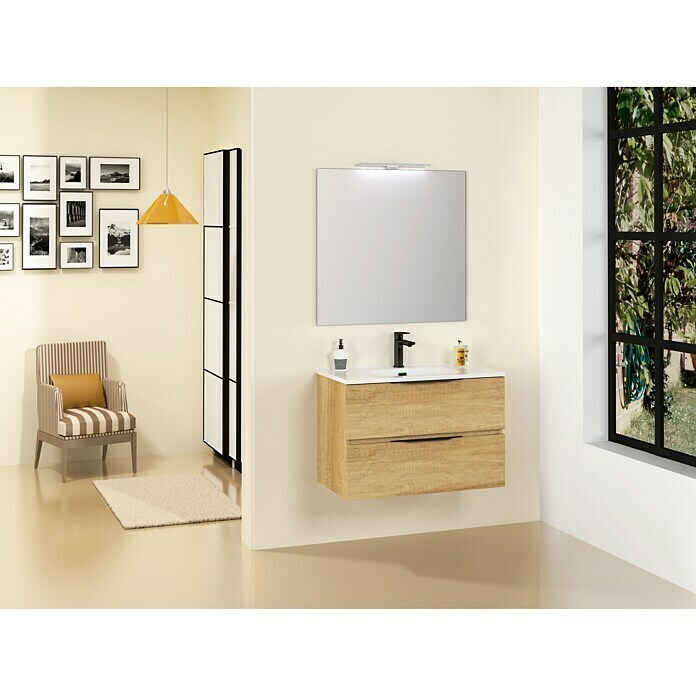 Conjunto de mueble de baño Bruna (80 cm, 3 piezas, Nature, Mate)