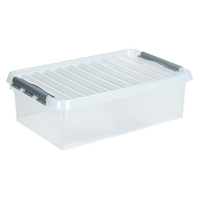 Sunware Aufbewahrungsbox Q-Line (L x B x H: 60 x 40 x 18 cm, Kunststoff, Transparent, Farbe Griff: Schwarz)