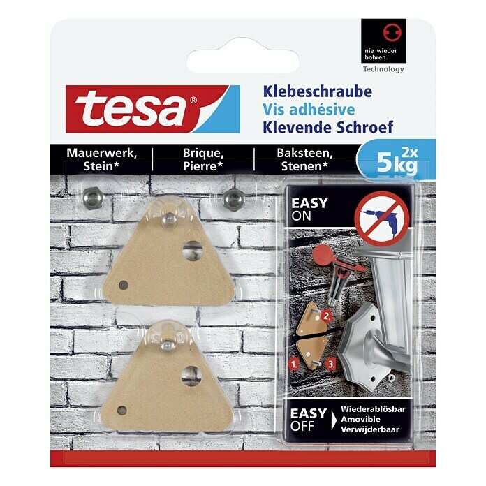 Tesa Klebeschraube (Geeignet für: Mauerwerk, Belastbarkeit: 5 kg, 2 Stk., Dreieckig)
