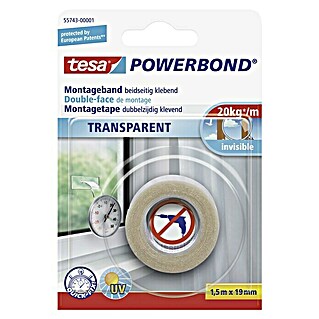 Tesa Powerbond Montagetape Transparant (1,5 m x 19 mm, Dubbelzijdig zelfklevend)