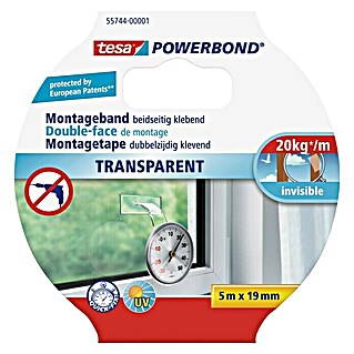 Tesa Powerbond Montagetape Transparant (5 m x 19 mm, Dubbelzijdig zelfklevend)
