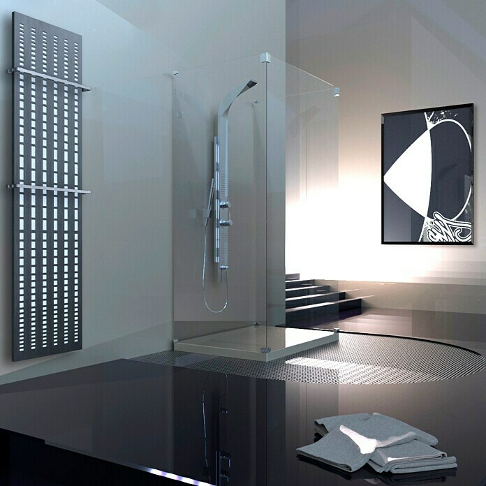 Designheizkörper Broken Mirror 3 (47 x 180 cm, Mit 2 Handtuchhalter (15 mm), 1.118 W bei 75/65/20 °C, Weiß/Moonstone-Grau)