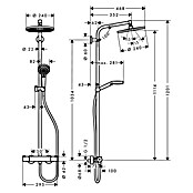 Hansgrohe Crometta Überkopfbrausen-Set S Showerpipe 240 (Mit Thermostatarmatur, Lochabstand: 103,4 cm, Anzahl Funktionen: 2, Chrom)