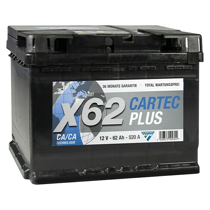 Cartec Autobatterie X62 (Kapazität: 62 Ah, 12 V)