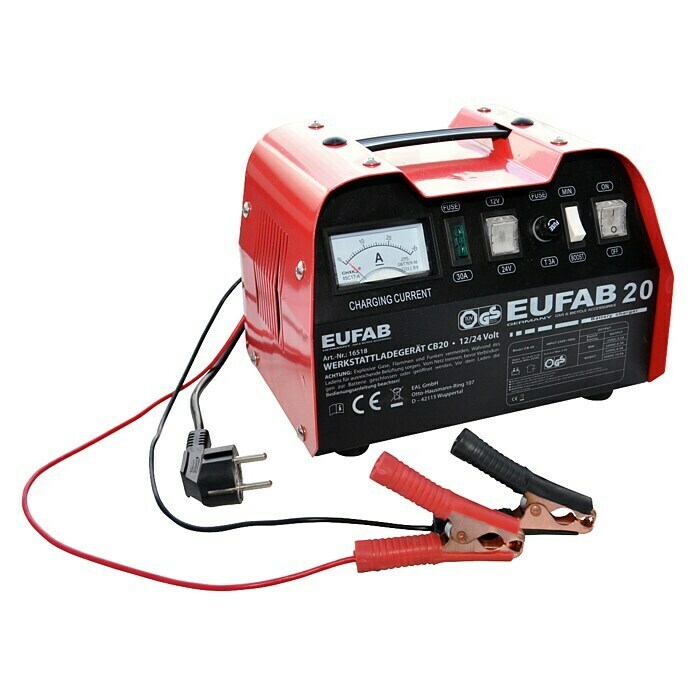 Eufab Batterie-Ladegerät CB20 (Geeignet für: Bleibatterien, 5,5 A (12V); 8,5 A (24 V))