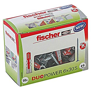 Fischer Doos pluggen en schroeven Duopower (Diameter plug: 6 mm, Pluglengte: 30 mm, Schroef met verzonken kop, 50 st.)