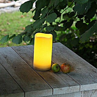 Flower Power LED-Outdoor-Kerze MEDIA (Ø x H: 10 x 20 cm, Creme, Kunststoff)