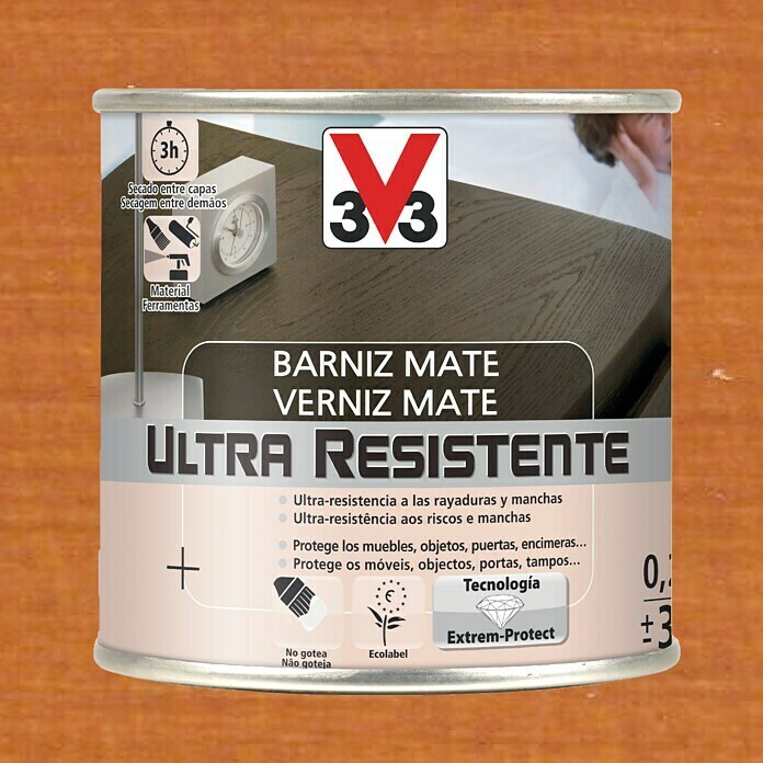 V33 Barniz para madera Mate Ultra Resistente (Cerezo, Mate, 250 ml)
