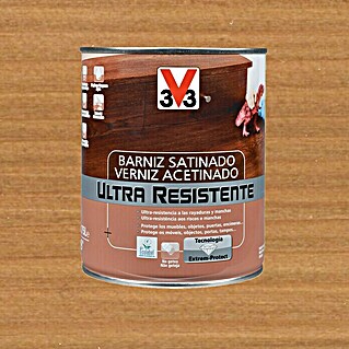 V33 Barniz para madera Satinado Ultra Resistente (Roble oscuro, Satinado, 750 ml)