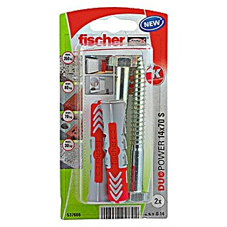 Fischer Duopower Set de tacos y tornillos (Diámetro taco: 14 mm, Longitud taco: 70 mm, 2 uds.)