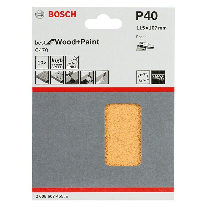 10 Stück, Körnung 400, C470 Bosch Professional Schleifblatt für Schwingschleifer Holz und Farbe Best for Wood an Paint 