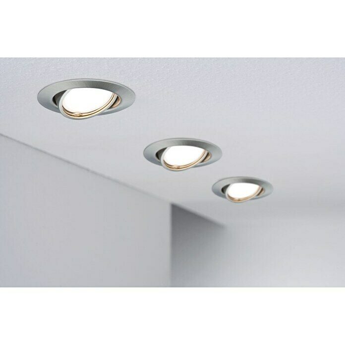 Paulmann LED-Einbauleuchten-Set Base (5 W, Eisen gebürstet, Durchmesser: 9 cm, 3 Stk., GU10)