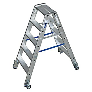 Krause Stabilo Stufen-Doppelleiter Fahrbar (Arbeitshöhe: 2,7 m, Anzahl Tritte: 2 x 5 Stufen, Tiefe Stufen: 80 mm, Material: Aluminium, Fahrbar)