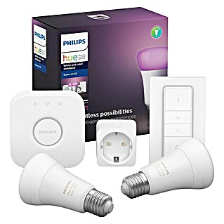 Philips Hue LED-Leuchtmittel-Set White & Color Ambiance (2 x LED-Leuchtmittel, 1 x Fernbedienung, 1 x Hue Bridge, 1 x Netzteil, 1 x Ethernet-Netzwerkkabel)