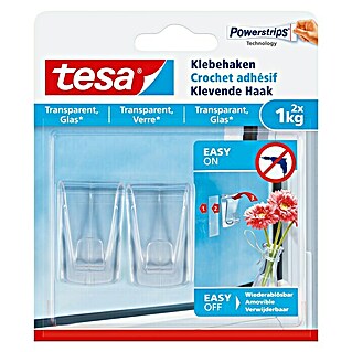 Tesa Klebehaken (Geeignet für: Glas, Belastbarkeit: 1 kg, 2 Stk., Transparent)