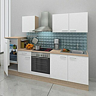 Respekta Küchenzeile KB270ENWPC (Breite: 270 cm, Rahmenloses Glaskeramikkochfeld, Mit Elektrogeräten, Weiß)