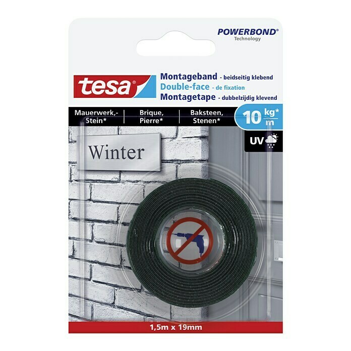 Tesa Montageband (Geeignet für: Mauerwerk, Belastbarkeit: 10 kg/m, 1,5 m x 19 mm)