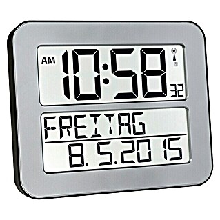 Reloj despertador de pared con calendario y pantalla LCD (Plateado)
