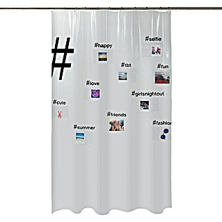 Spirella Cortina de baño Peva Hashtag (An x Al: 180 x 200 cm, Blanco)