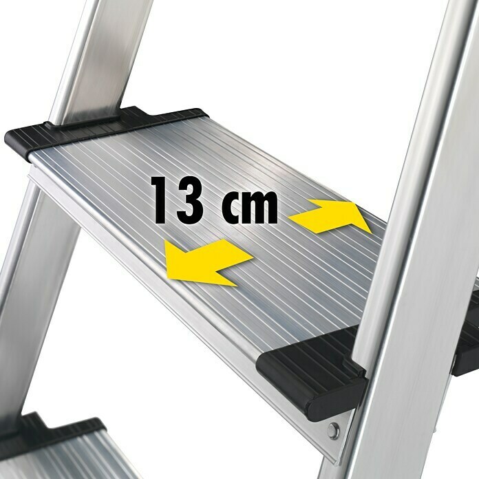 Hailo Stufenstehleiter XXL (Arbeitshöhe: 2,6 m, Anzahl Tritte: 4 Stufen, Tiefe Stufen: 130 mm, Aluminium)
