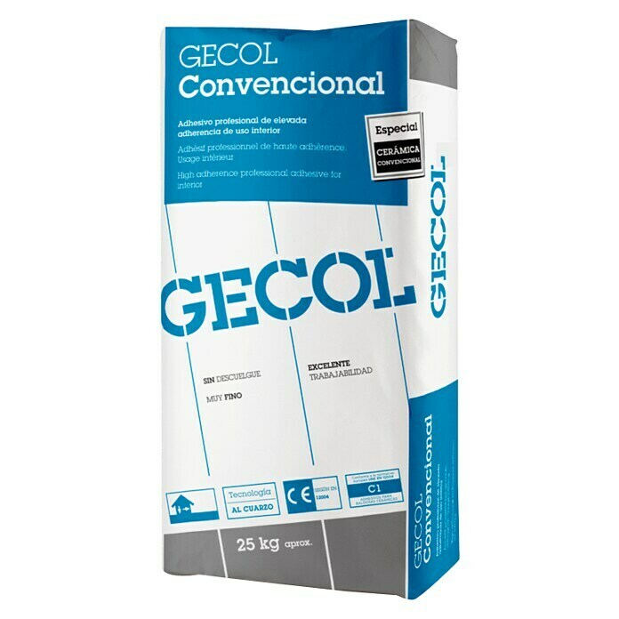 Gecol Cemento cola Convencional Blanco (25 kg, Específico para: Cerámica)